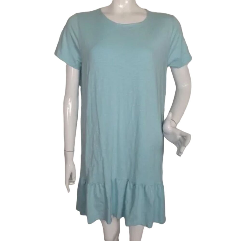 new J.JILL Tee Dress, LP Petite, Capri Blue, Short, Single ruffle hem, Pockets
